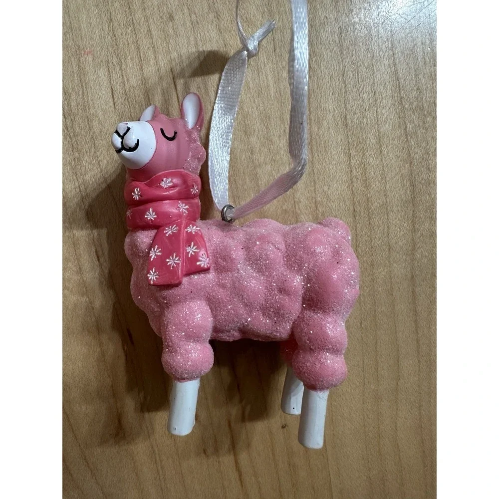 Hallmark Pink Llama Sparkly Christmas Tree Ornament 3 Inch Exclusive Flocked